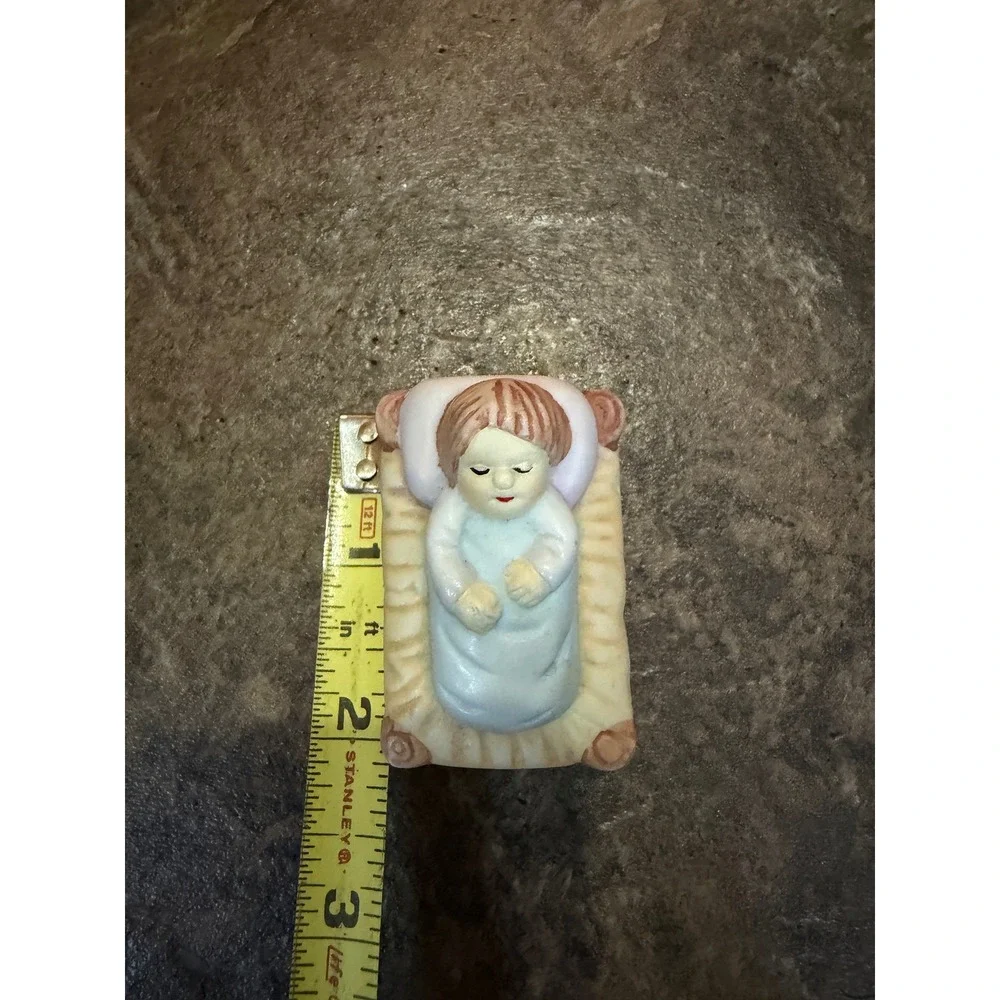 Vintage Ceramic Baby Jesus Nativity Figurine Sleeping Infant in Cradle Pastel